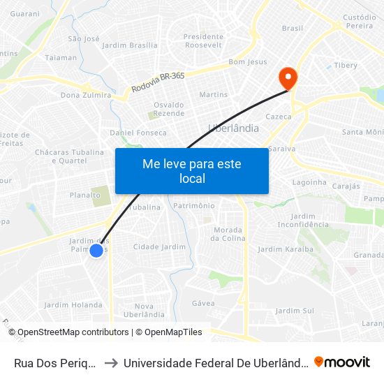 Rua Dos Periquitos, 379 to Universidade Federal De Uberlândia - Campus Educa map