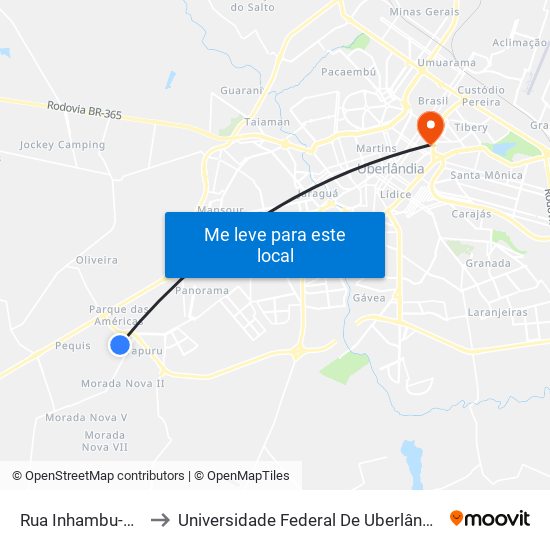 Rua Inhambu-Xororó, 24 to Universidade Federal De Uberlândia - Campus Educa map