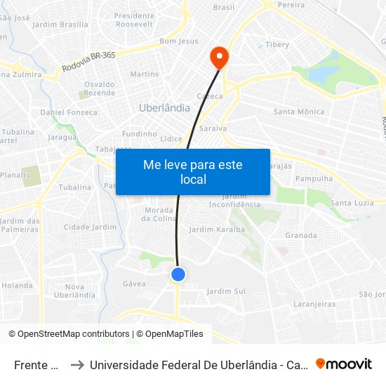 Frente Unitri to Universidade Federal De Uberlândia - Campus Educa map