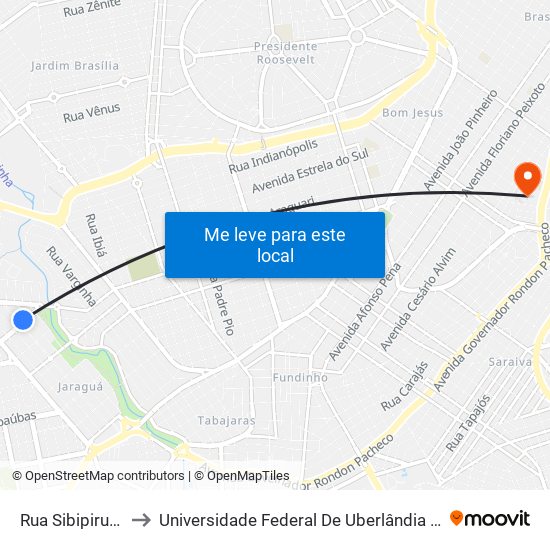 Rua Sibipiruna, 160 to Universidade Federal De Uberlândia - Campus Educa map