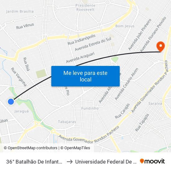 36° Batalhão De Infantaria Mecanizado (Ponto 2) to Universidade Federal De Uberlândia - Campus Educa map