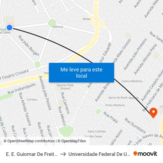 E. E. Guiomar De Freitas Costa (Polivalente) to Universidade Federal De Uberlândia - Campus Educa map