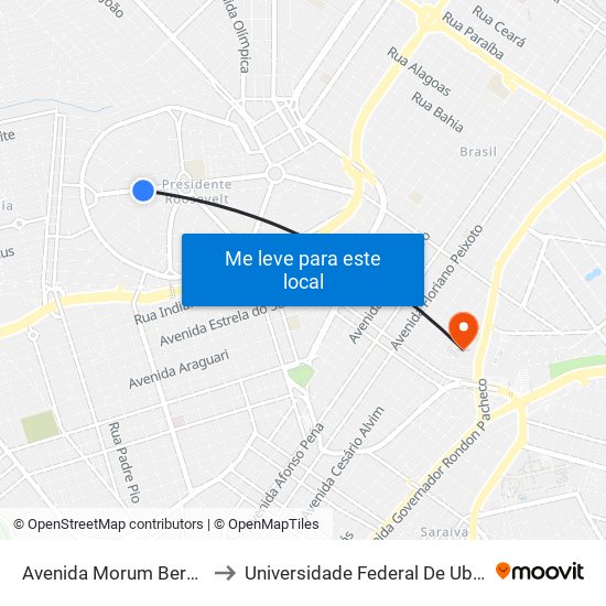 Avenida Morum Bernardino, 1021-1023 to Universidade Federal De Uberlândia - Campus Educa map