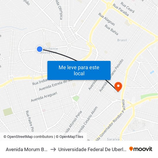 Avenida Morum Bernardino, 874 to Universidade Federal De Uberlândia - Campus Educa map
