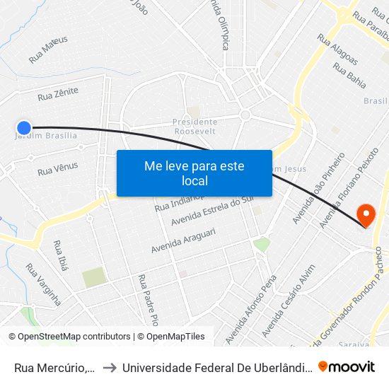 Rua Mercúrio, 777-811 to Universidade Federal De Uberlândia - Campus Educa map