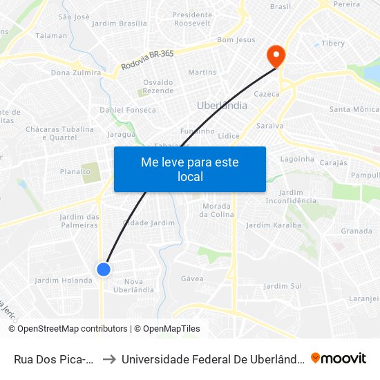 Rua Dos Pica-Paus, 581 to Universidade Federal De Uberlândia - Campus Educa map