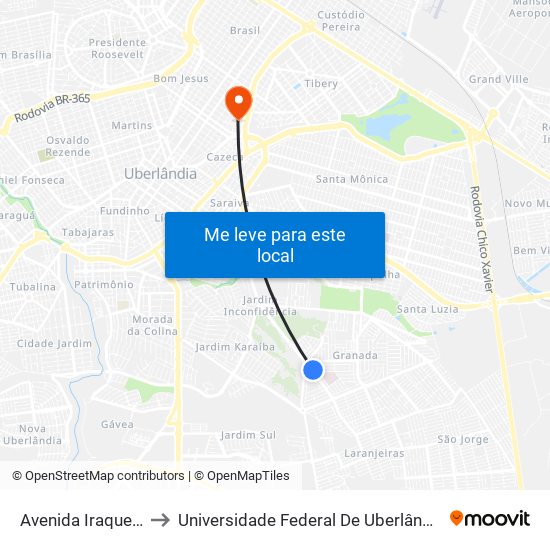 Avenida Iraque, 145-509 to Universidade Federal De Uberlândia - Campus Educa map