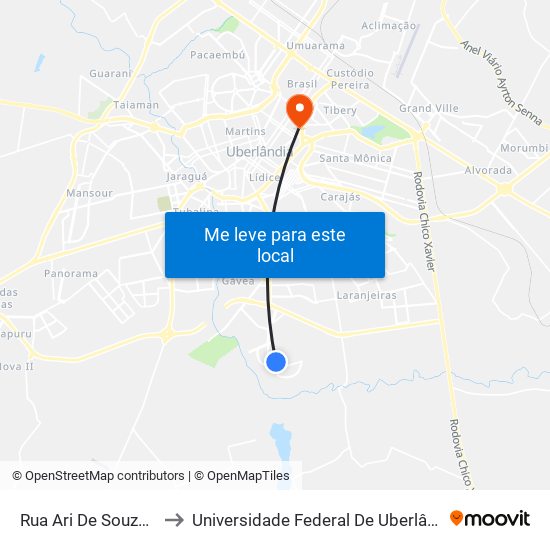 Rua Ari De Souza Neves, 680 to Universidade Federal De Uberlândia - Campus Educa map