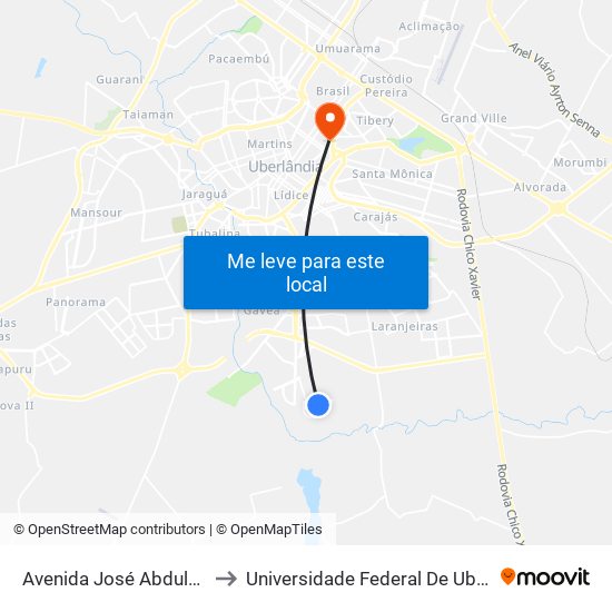 Avenida José Abdulmassih, 1359-1419 to Universidade Federal De Uberlândia - Campus Educa map