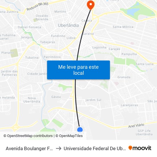 Avenida Boulanger Fonseca, 2091-2099 to Universidade Federal De Uberlândia - Campus Educa map