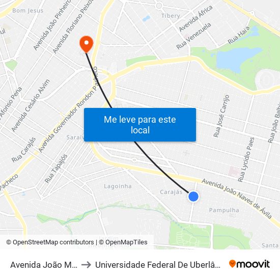 Avenida João Mendes, 260 to Universidade Federal De Uberlândia - Campus Educa map