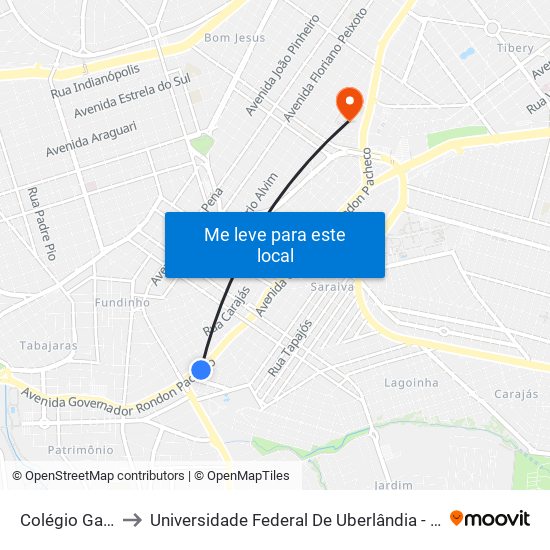 Colégio Gabarito to Universidade Federal De Uberlândia - Campus Educa map