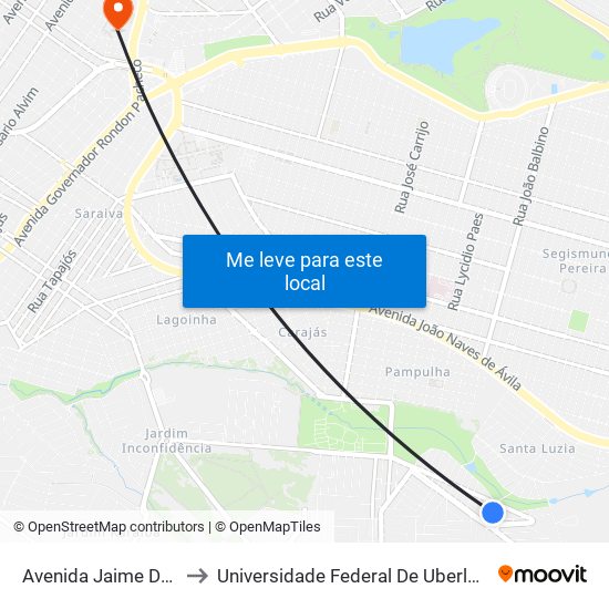 Avenida Jaime De Barros, 412 to Universidade Federal De Uberlândia - Campus Educa map
