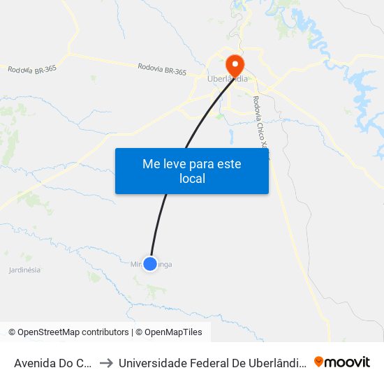 Avenida Do Comércio, to Universidade Federal De Uberlândia - Campus Educa map