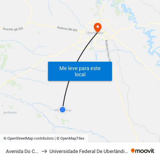 Avenida Do Comércio, to Universidade Federal De Uberlândia - Campus Educa map