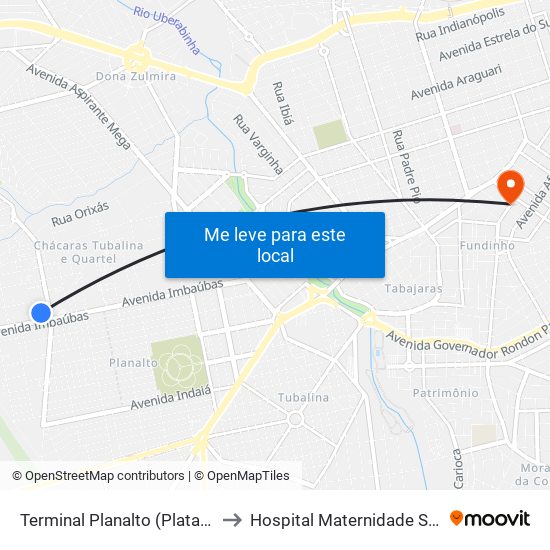 Terminal Planalto (Plataforma A2) to Hospital Maternidade Santa Clara map