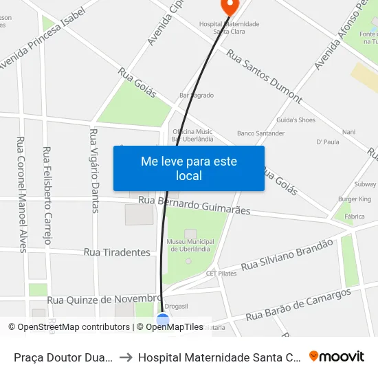 Praça Doutor Duarte to Hospital Maternidade Santa Clara map