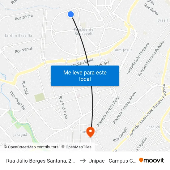 Rua Júlio Borges Santana, 246-300 to Unipac - Campus Gama map