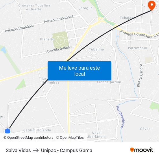 Salva Vidas to Unipac - Campus Gama map