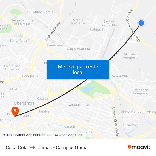 Coca Cola to Unipac - Campus Gama map