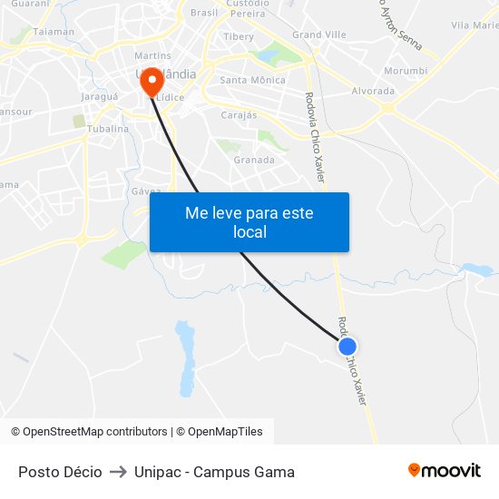 Posto Décio to Unipac - Campus Gama map