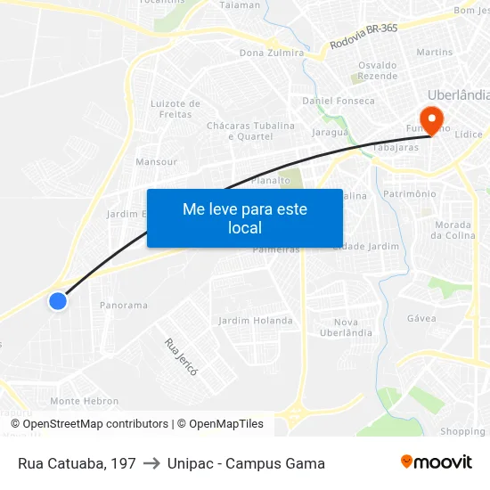 Rua Catuaba, 197 to Unipac - Campus Gama map