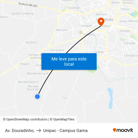 Av. Douradinho, to Unipac - Campus Gama map