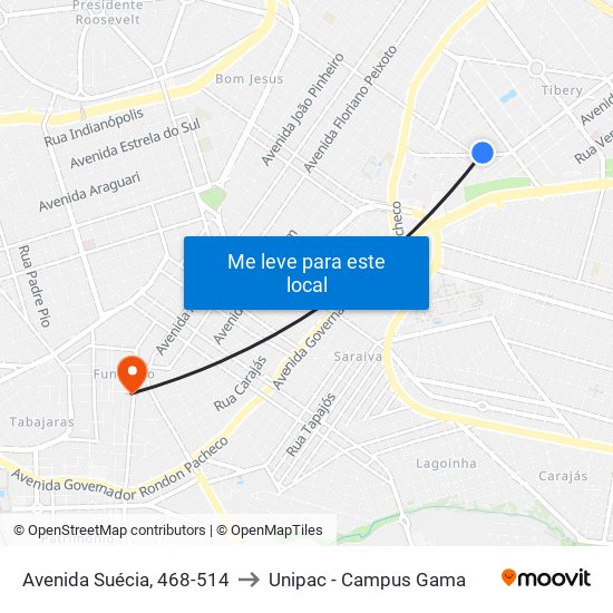 Avenida Suécia, 468-514 to Unipac - Campus Gama map