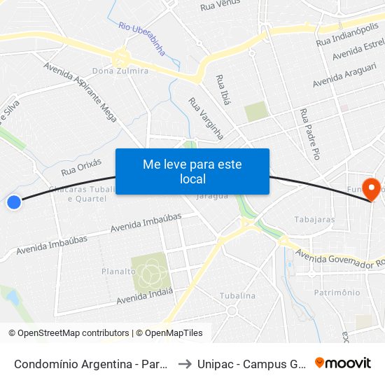 Condomínio Argentina - Parada 1 to Unipac - Campus Gama map