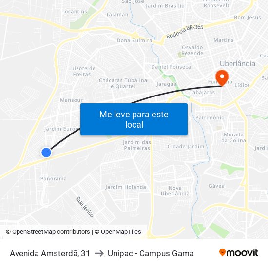 Avenida Amsterdã, 31 to Unipac - Campus Gama map