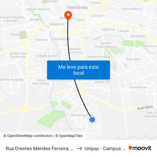Rua Orestes Mendes Ferreira, 462-530 to Unipac - Campus Gama map