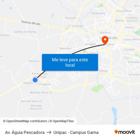 Av. Águia Pescadora to Unipac - Campus Gama map