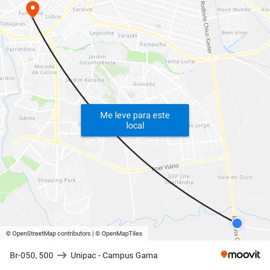 Br-050, 500 to Unipac - Campus Gama map