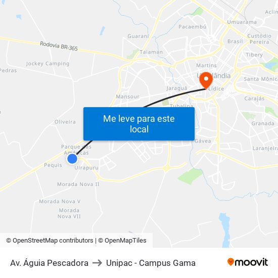 Av. Águia Pescadora to Unipac - Campus Gama map