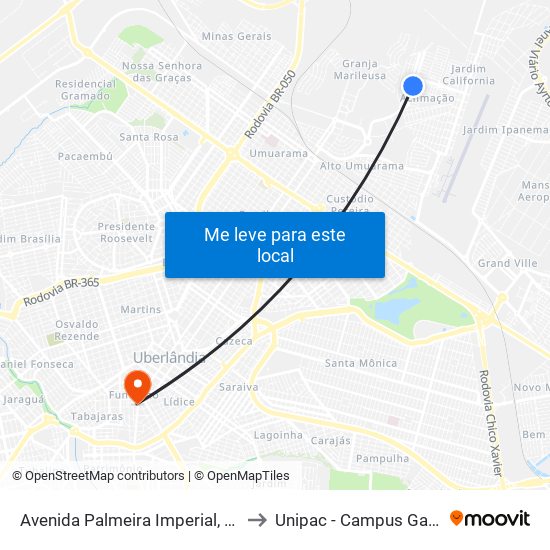 Avenida Palmeira Imperial, 345 to Unipac - Campus Gama map