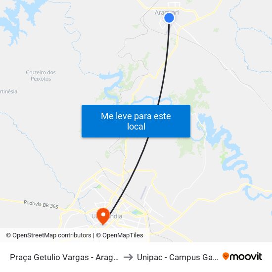 Praça Getulio Vargas - Araguari to Unipac - Campus Gama map