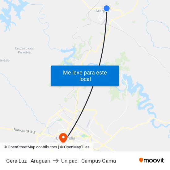 Gera Luz - Araguari to Unipac - Campus Gama map