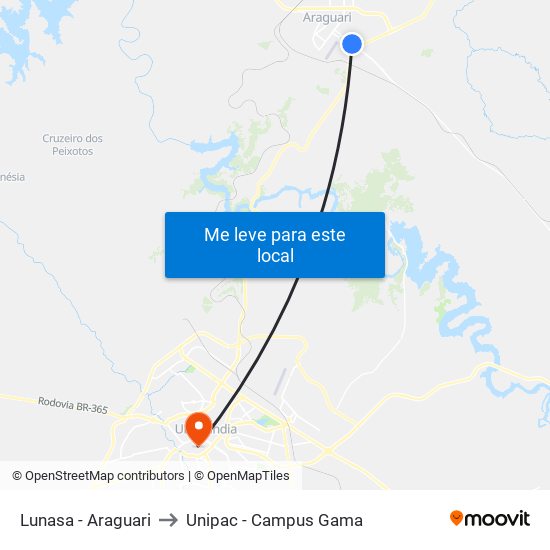 Lunasa - Araguari to Unipac - Campus Gama map