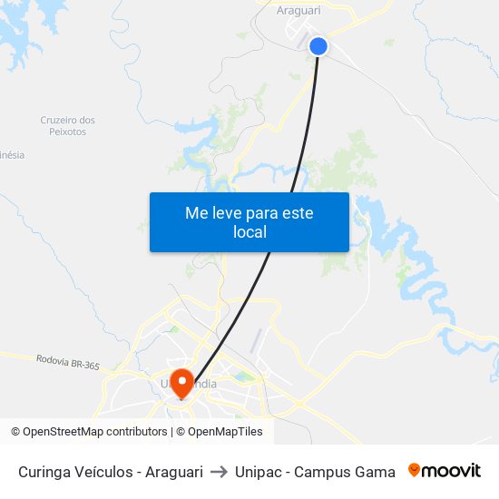 Curinga Veículos - Araguari to Unipac - Campus Gama map