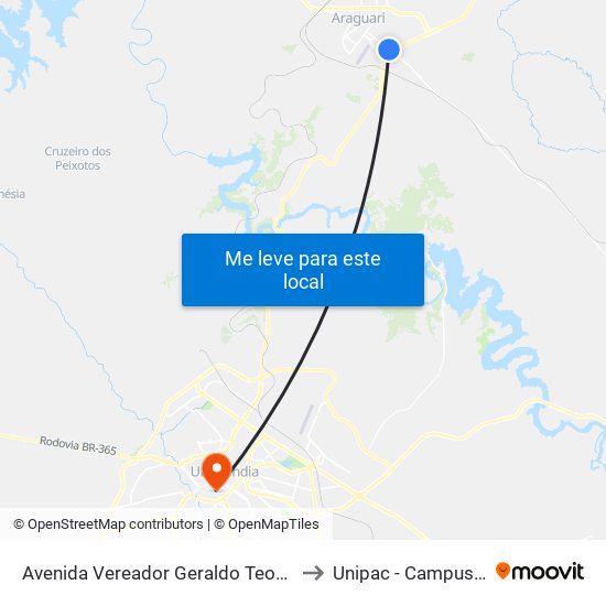 Avenida Vereador Geraldo Teodoro, 1470 to Unipac - Campus Gama map