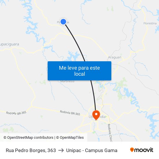 Rua Pedro Borges, 363 to Unipac - Campus Gama map