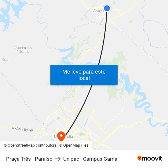 Praça Três - Paraíso to Unipac - Campus Gama map