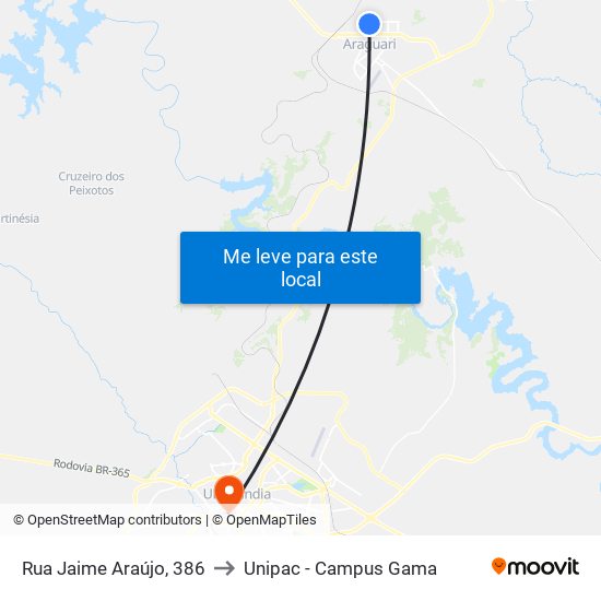 Rua Jaime Araújo, 386 to Unipac - Campus Gama map