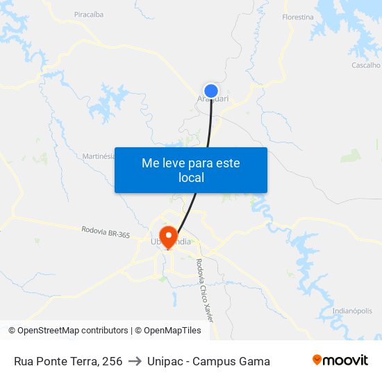 Rua Ponte Terra, 256 to Unipac - Campus Gama map