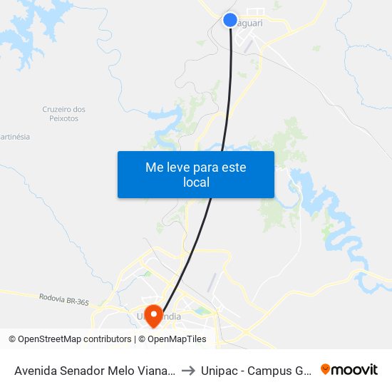 Avenida Senador Melo Viana, 855 to Unipac - Campus Gama map