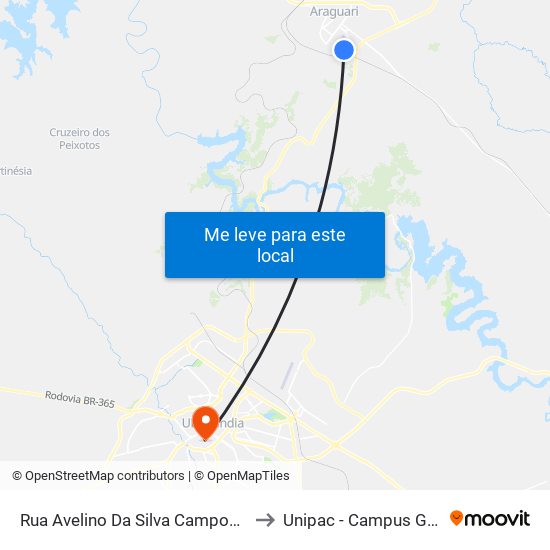 Rua Avelino Da Silva Campos, 230 to Unipac - Campus Gama map