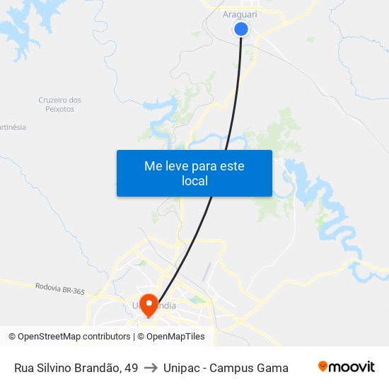 Rua Silvino Brandão, 49 to Unipac - Campus Gama map