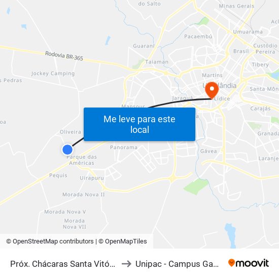 Próx. Chácaras Santa Vitória to Unipac - Campus Gama map