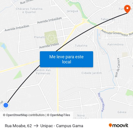 Rua Moabe, 62 to Unipac - Campus Gama map