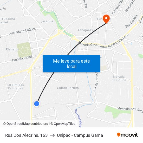 Rua Dos Alecrins, 163 to Unipac - Campus Gama map